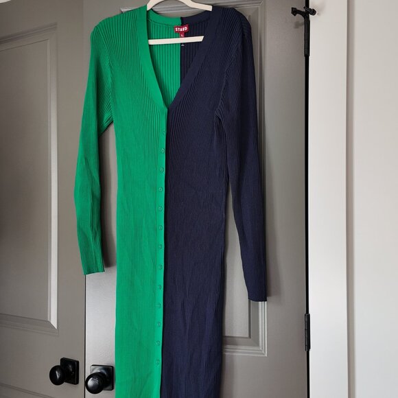 STAUD Green/Blue Knit Button-Up Sweater Dress XL - Picture 2 of 4